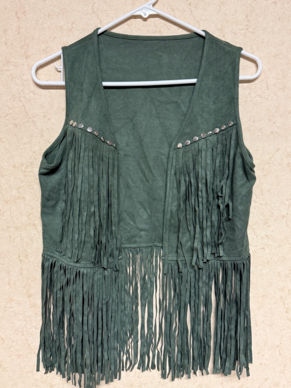 Green Fringe Suede Vest Small